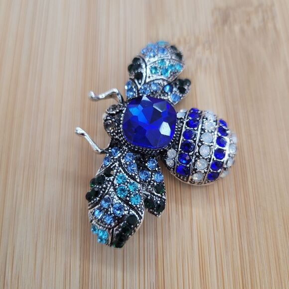 Brand New 2 In 1 Blue Bumblebee Silver Tone Rhinestone Brooch Pin & Pendant - Picture 4 of 6